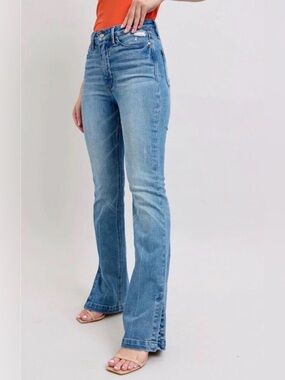 Judy Blue Side Slit Tummy Control High Waist Jeans Bootcut Vintage Wash EUC 1/25